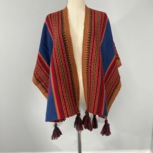 RIIQIICHY Women's Aztec Elephant Tassel Poncho Cape Shawl Wrap Reversible OS‎